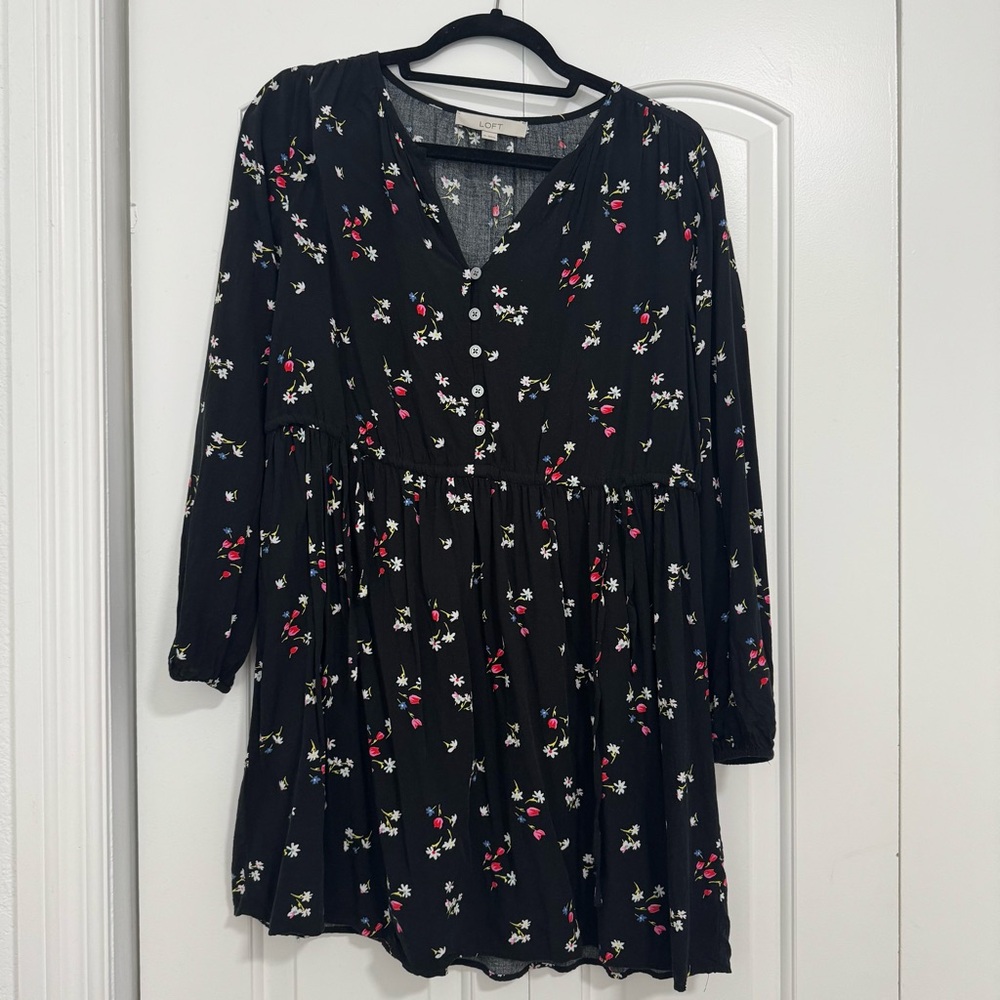 LOFT Black Floral Dress